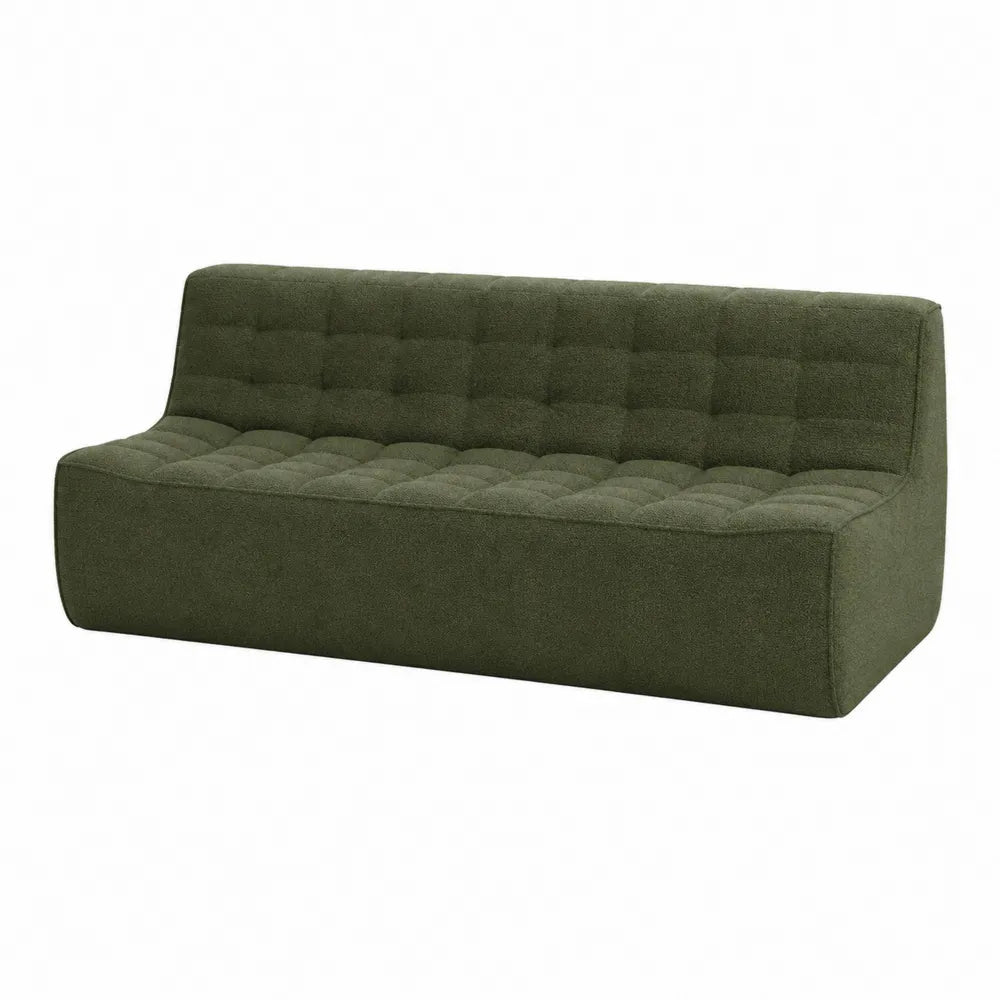 Canapé deux places sans accoudoirs polyester bouclé vert olive rectangulaire 180 x 82 x 78 cm