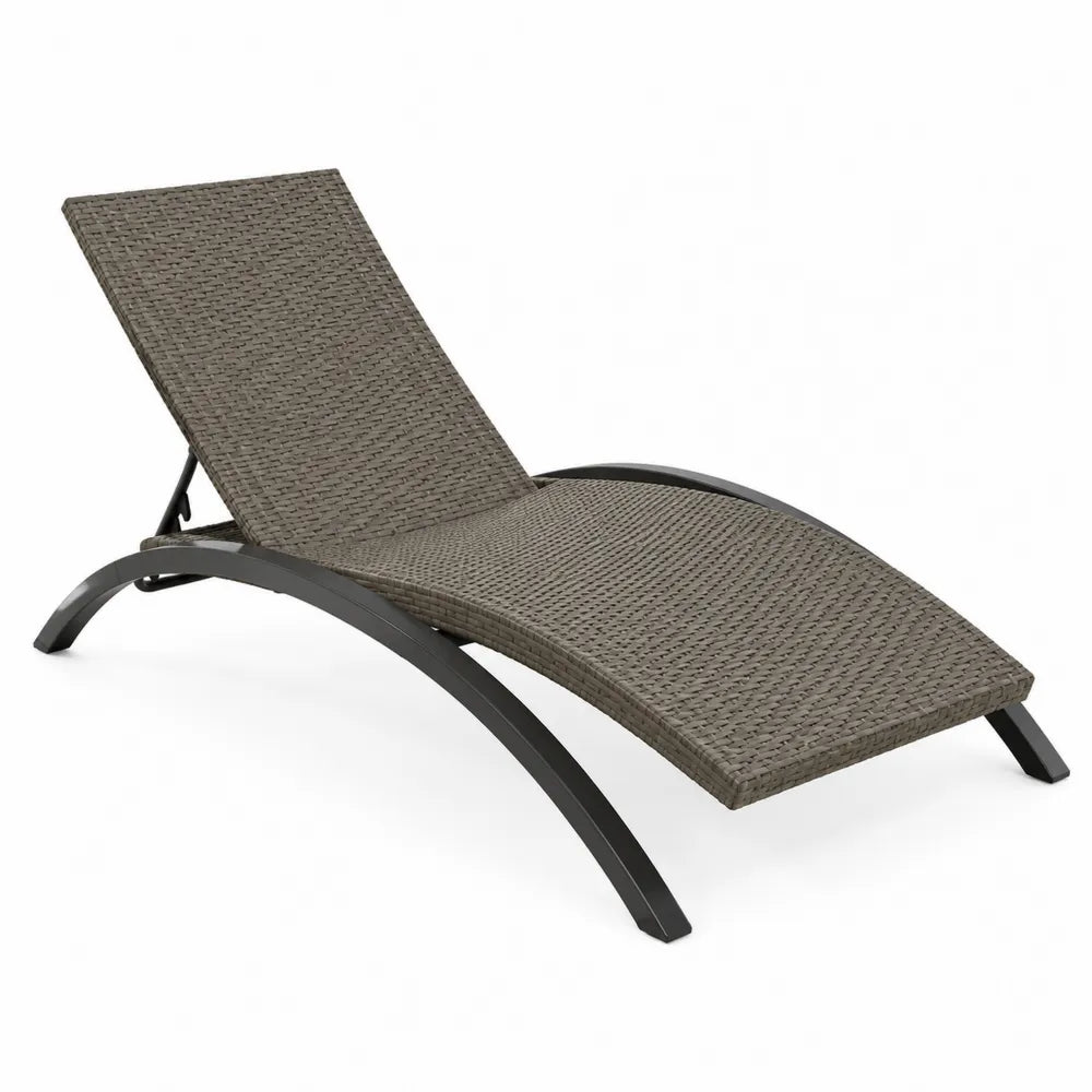 Chaise longue de jardin réglable en résine tressée taupe et acier noir environ 200 cm x 65 cm x 85 cm