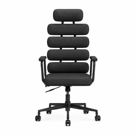 Chaise de bureau ergonomique pivotante avec roulettes et appui-tête tissu polyester noir 65 x 65 x 120 cm