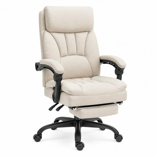 Chaise de bureau ergonomique inclinable 68 cm x 72 cm x 108-118 cm en polyester beige avec repose-pieds pivotante à roulettes