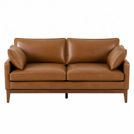 Canapé deux places en cuir PU camel structure bois massif et contreplaqué 170 x 86 x 88 cm marron noir