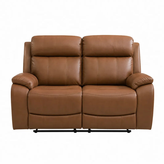 Canapé relax deux places cuir PU camel mécanisme inclinable acier 158 x 94 x 104 cm rectangulaire